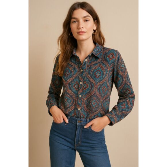 Talbots Paisley Boho Button Down Cotton Shirt Size X - Picture 1 of 8